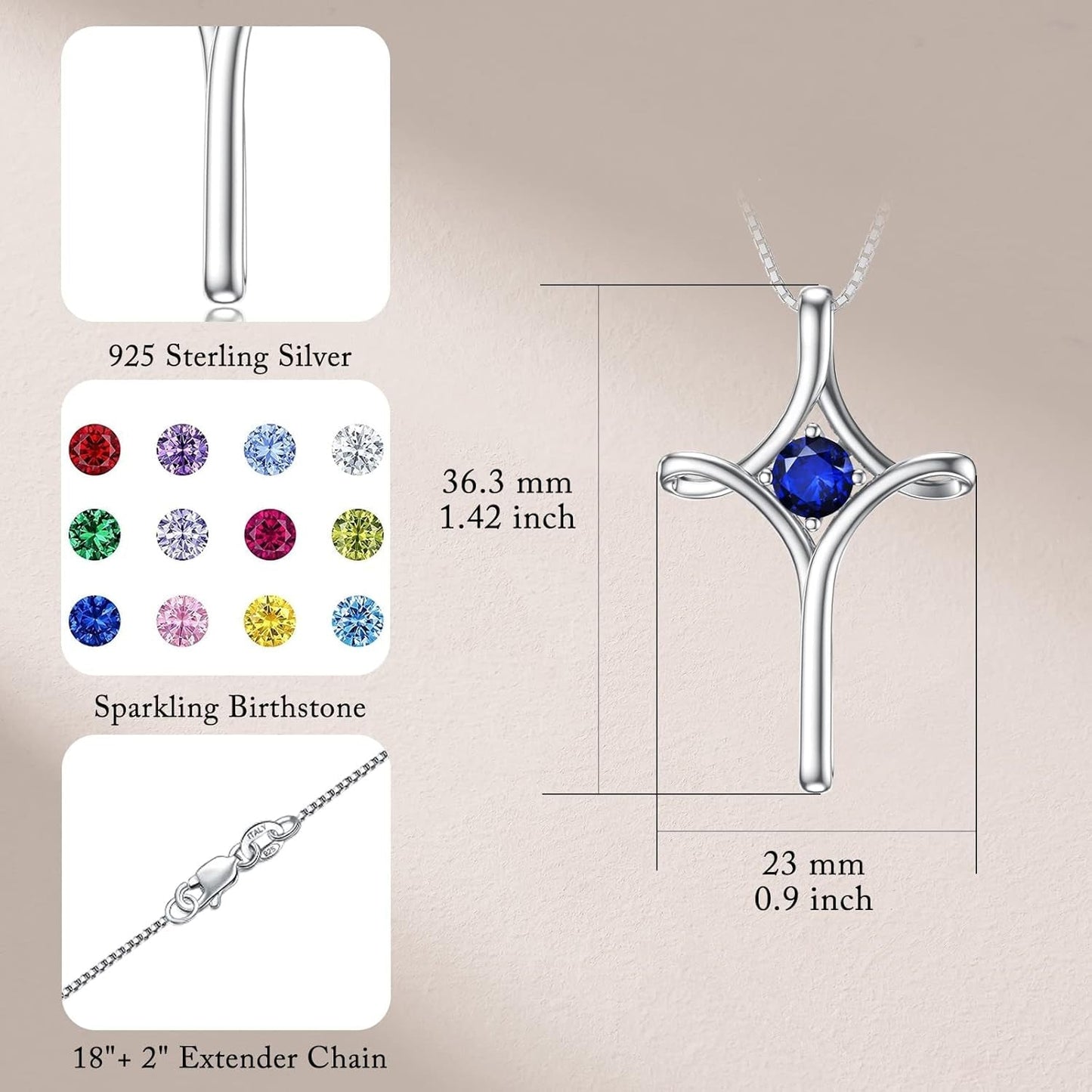 Cross Necklace for Women 925 Sterling Silver Birthstone Cross Necklace Fine Jewelry Anniversary Birthday Gifts for Her