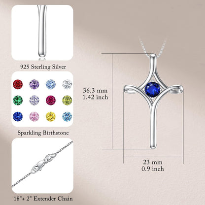 Cross Necklace for Women 925 Sterling Silver Birthstone Cross Necklace Fine Jewelry Anniversary Birthday Gifts for Her