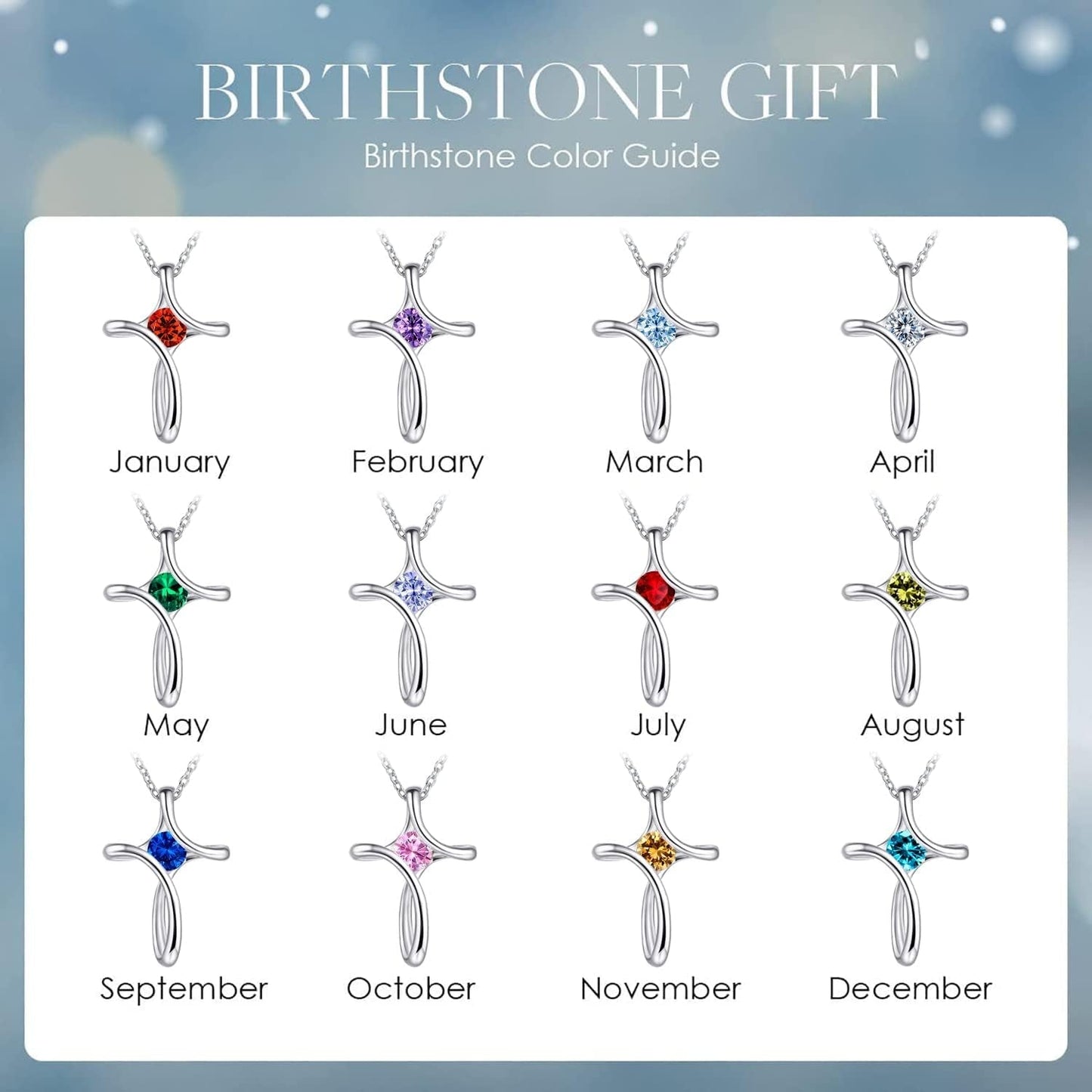 Cross Necklace for Women, 925 Sterling Silver Birthstone Necklace for Women with Diamond Sideways Cross Necklace Birthstone Jewelry Birthday Gifts for Women
