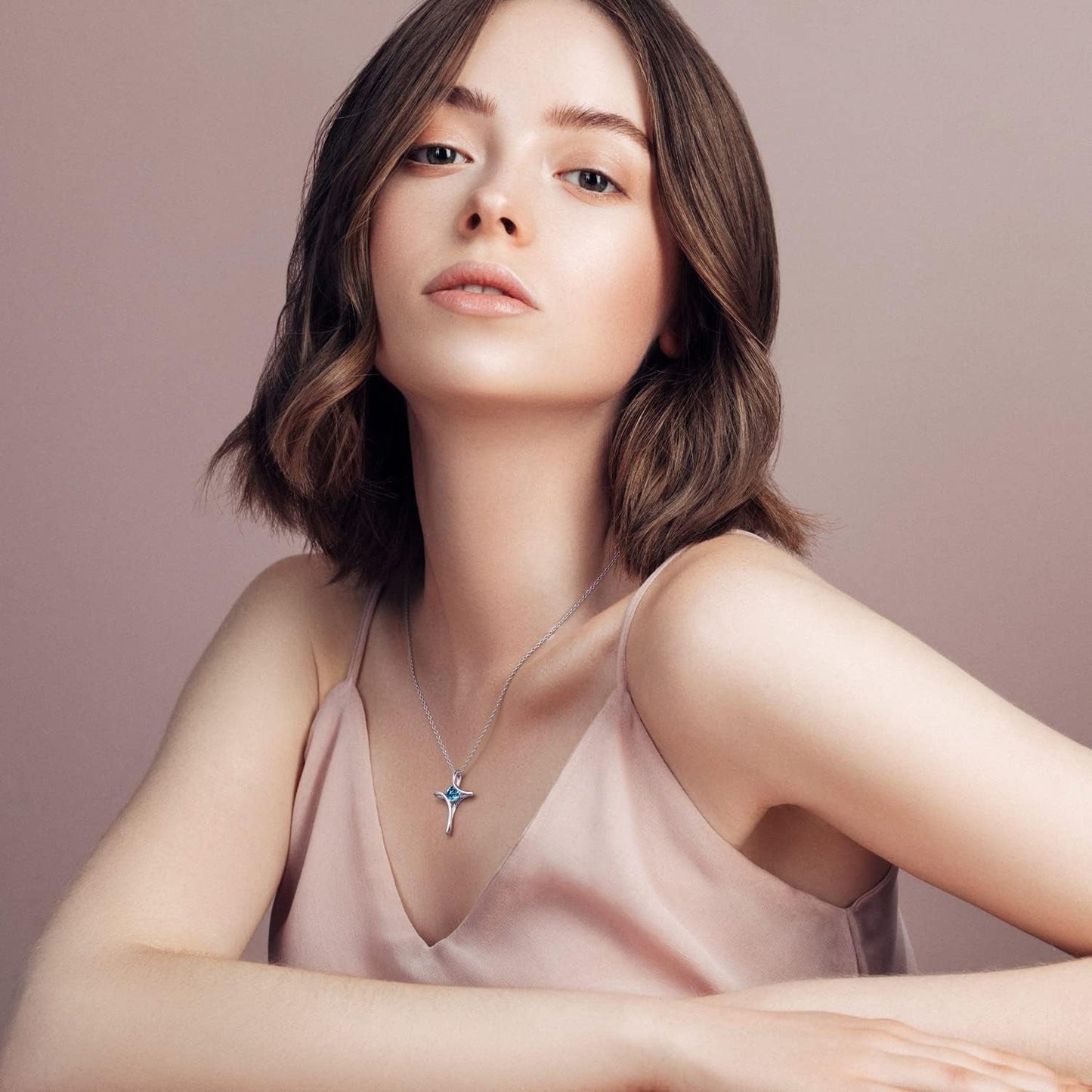 Cross Necklace for Women, 925 Sterling Silver Birthstone Necklace for Women with Diamond Sideways Cross Necklace Birthstone Jewelry Birthday Gifts for Women