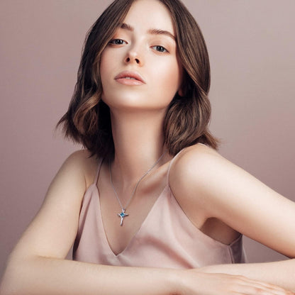 Cross Necklace for Women, 925 Sterling Silver Birthstone Necklace for Women with Diamond Sideways Cross Necklace Birthstone Jewelry Birthday Gifts for Women