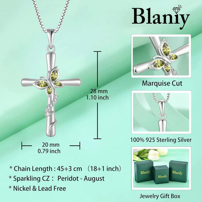 Cross Necklace for Women 925 Sterling Silver Butterfly Necklace Birthstone Created Gemstone Pendant Jewelry Gifts for Women - WORLD TIME VISITS