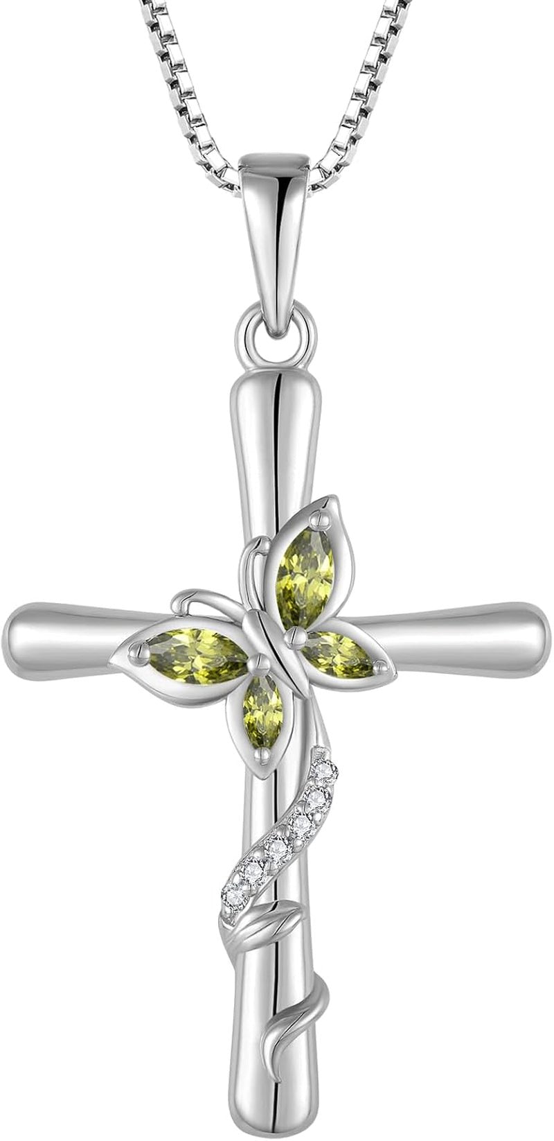 Cross Necklace for Women 925 Sterling Silver Butterfly Necklace Birthstone Created Gemstone Pendant Jewelry Gifts for Women - WORLD TIME VISITS