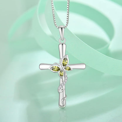 Cross Necklace for Women 925 Sterling Silver Butterfly Necklace Birthstone Created Gemstone Pendant Jewelry Gifts for Women