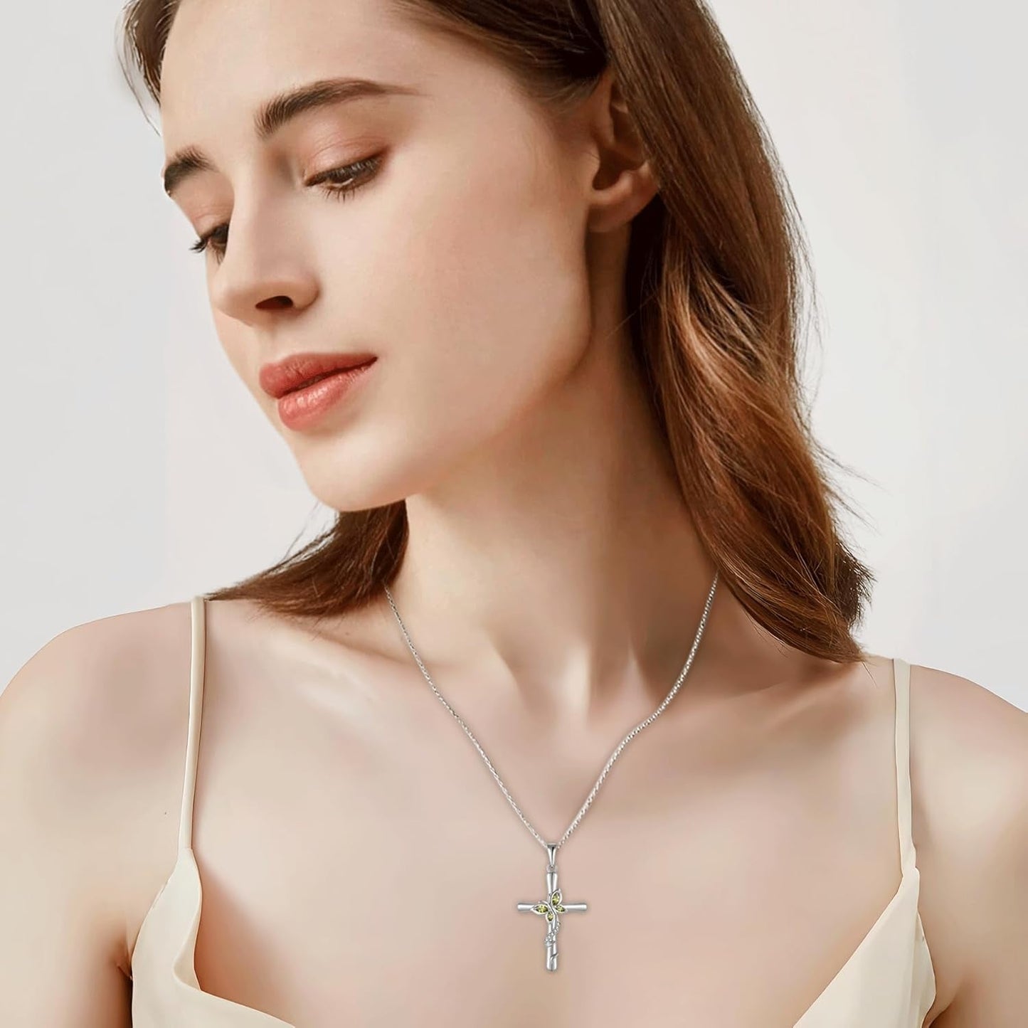 Cross Necklace for Women 925 Sterling Silver Butterfly Necklace Birthstone Created Gemstone Pendant Jewelry Gifts for Women