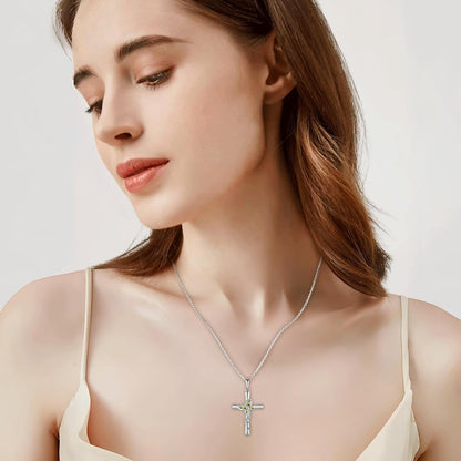 Cross Necklace for Women 925 Sterling Silver Butterfly Necklace Birthstone Created Gemstone Pendant Jewelry Gifts for Women