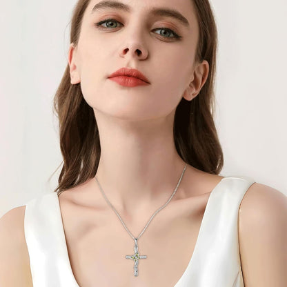 Cross Necklace for Women 925 Sterling Silver Butterfly Necklace Birthstone Created Gemstone Pendant Jewelry Gifts for Women