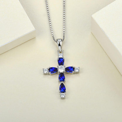 Cross Necklace for Women 925 Sterling Silver Halo Gemstone Pendant Birthstone Religious Jewelry for Mom