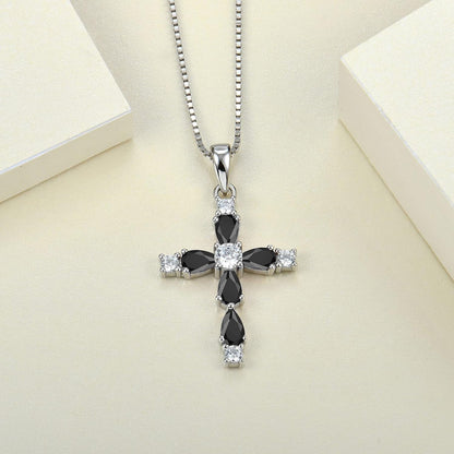 Cross Necklace for Women 925 Sterling Silver Halo Gemstone Pendant Birthstone Religious Jewelry for Mom
