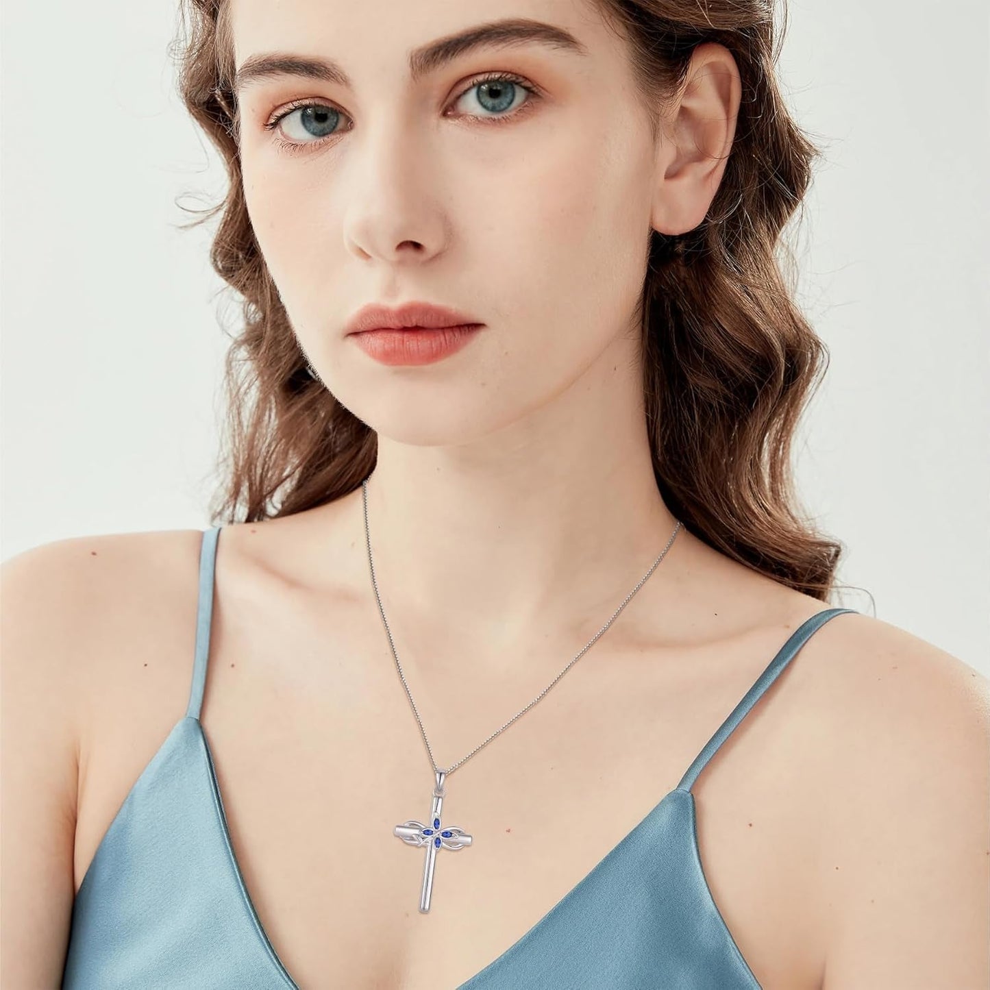 Cross Necklace for Women 925 Sterling Silver Infinity Butterfly Cross Pendant Necklace Birthstone Jewelry Gifts for Her