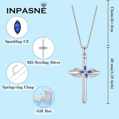 Cross Necklace for Women 925 Sterling Silver Infinity Butterfly Cross Pendant Necklace Birthstone Jewelry Gifts for Her