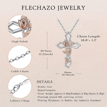 Cross Necklace for Women 925 Sterling Silver Rose/Sunflower/Lily/Daisy/Heart/Dove Cross Infinity Necklace Dainty Sunshine Love Pendant Necklaces for Your Lover 19 to 20 Inches Flexible Fit Necklace