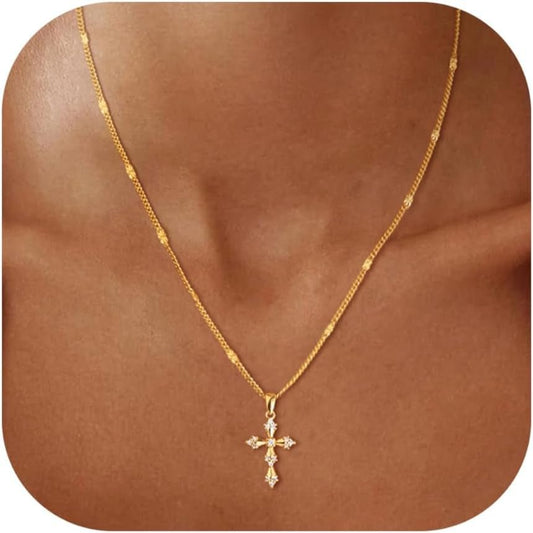 Cross Necklace for Women Dainty 14K Real Silver Gold Plated Layered Cross Pendant Necklace Stack Simple Trendy Cute Charm Choker Necklaces Jewelry Gift for Women Teen Her - WORLD TIME VISITS