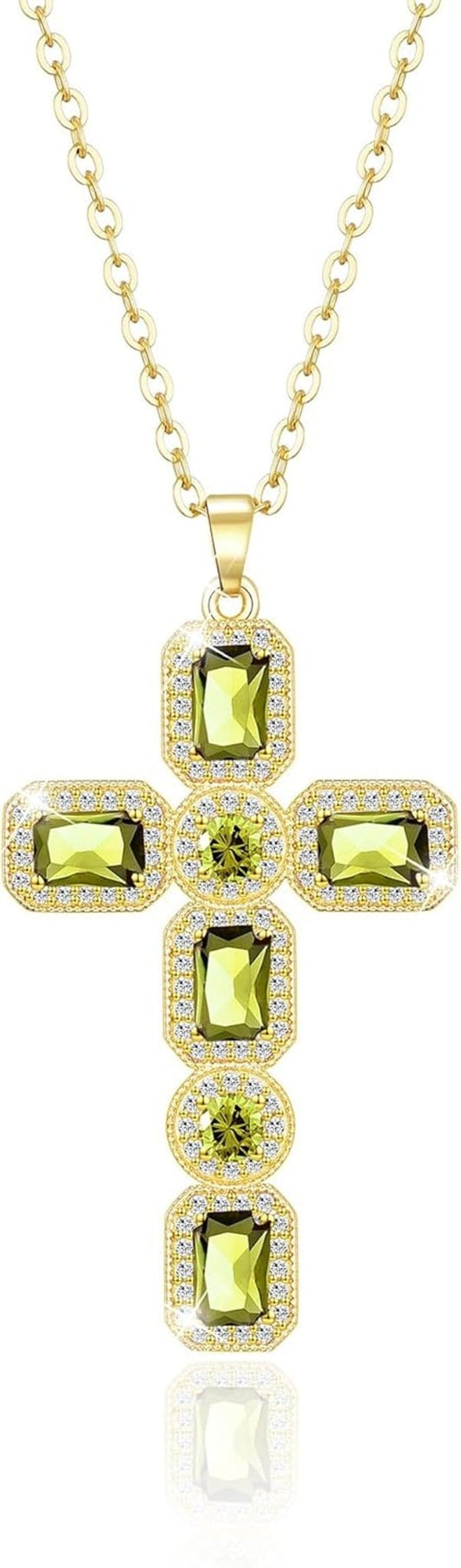 Cross Necklace for Women, Gold/Silver Jewelry Cross Charm Chain Necklaces, Moissanite Crystal Birthstone Cubic Zirconia Rhinestone Necklace, Religious Gifts - WORLD TIME VISITS