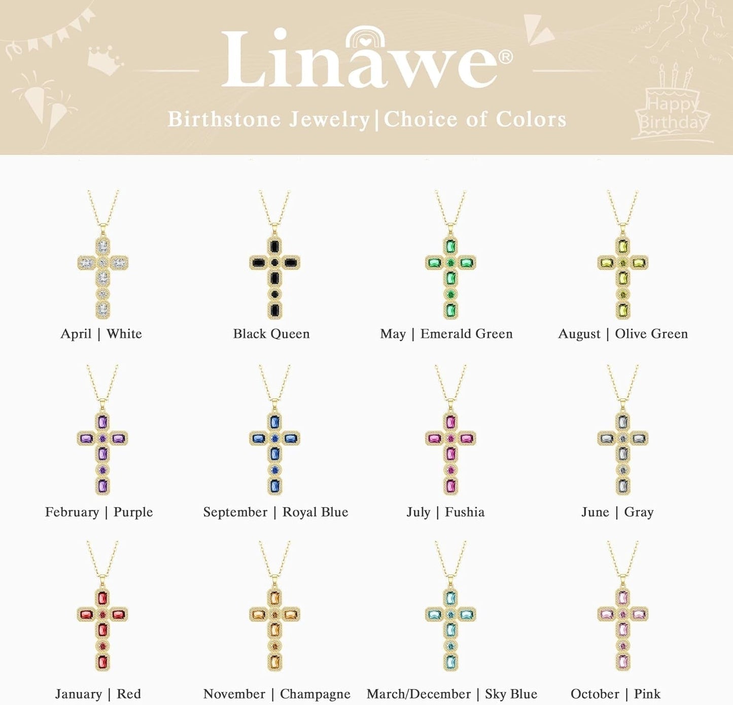 Cross Necklace for Women, Gold/Silver Jewelry Cross Charm Chain Necklaces, Moissanite Crystal Birthstone Cubic Zirconia Rhinestone Necklace, Religious Gifts