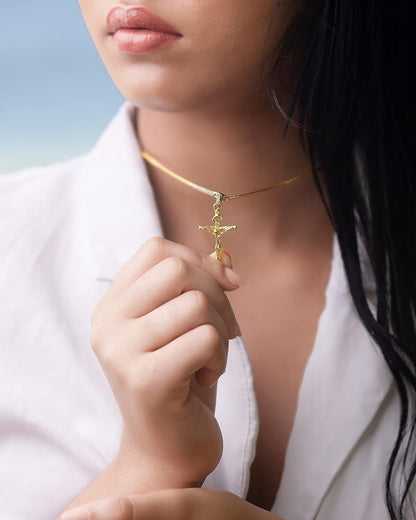Cross Necklace for Women & Men 18K Gold Plated Flat Mariner/Marina 060 3MM Chain Necklace with Cross Pendant. - WORLD TIME VISITS