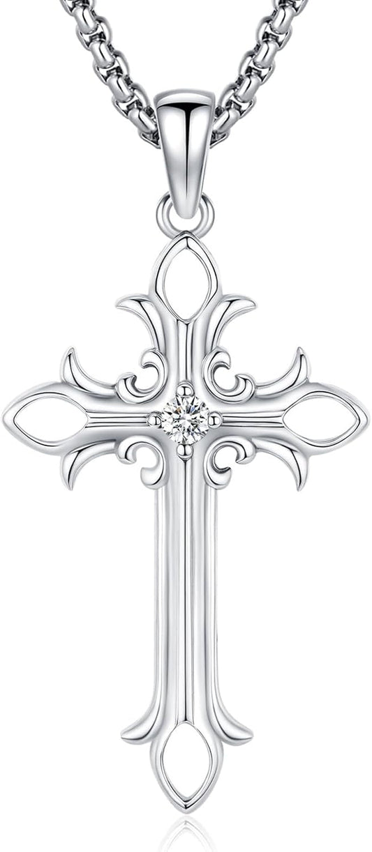 Cross Necklace for Women Men,Crucifix Necklaces 925 Sterling Silver Jesus Cross Pendant Vintage Patron Saint Medals Amulet Protection Religious Faith Trendy Dainty Jewelry Gifts - WORLD TIME VISITS
