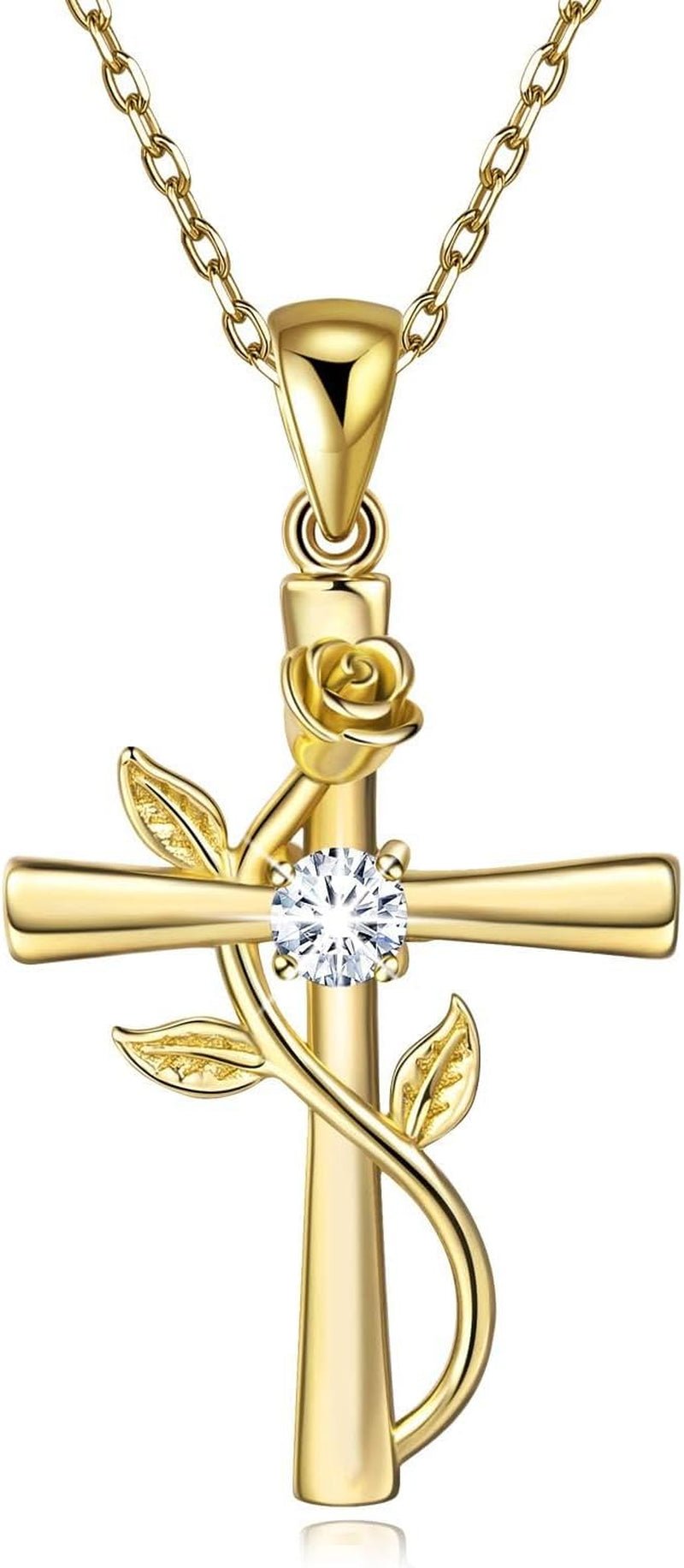 Cross Necklace for Women Sterling Silver Cross Necklaces Pendant White/Rose/Gold Plated Cubic Zirconia Flower Necklace Gifts for Women - WORLD TIME VISITS