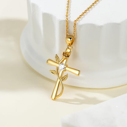 Cross Necklace for Women Sterling Silver Cross Necklaces Pendant White/Rose/Gold Plated Cubic Zirconia Flower Necklace Gifts for Women