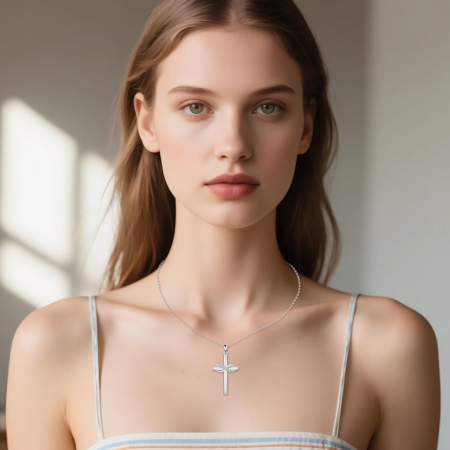 Cross Necklace for Women Sterling Silver Cross Pendant Necklace Religious Jewelry Christian Gifts