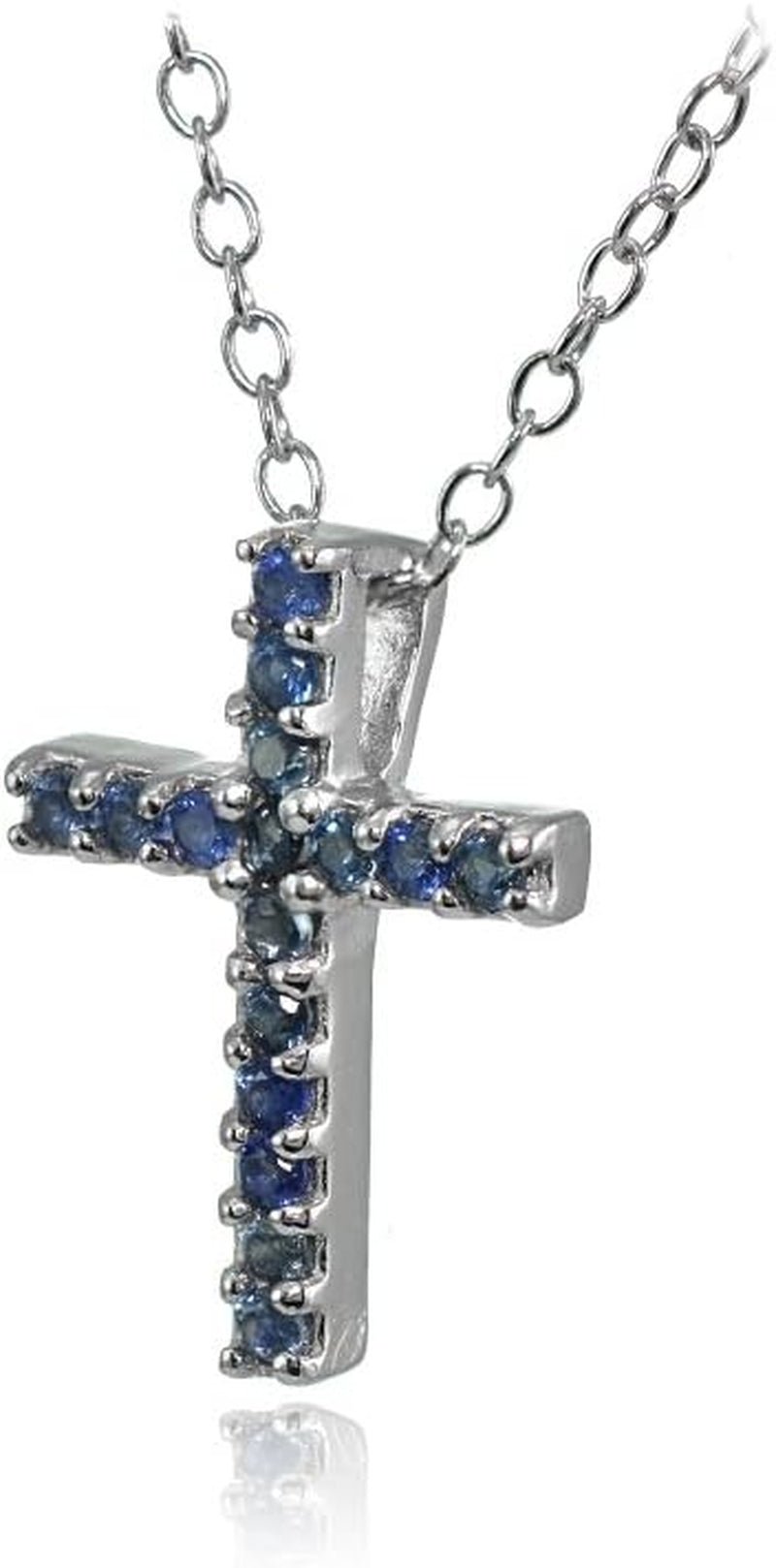 Cross Necklace for Women, Sterling Silver Genuine Blue Sapphire Gemstones Small Dainty Cross Pendant Neckace