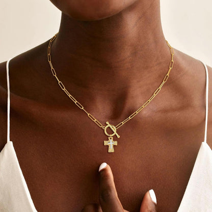Cross Necklace for Women Trendy - 14K Gold Plated Chunky Gold Silver Cross Pendant Necklace Waterproof Non Tarnish Jewelry Christian Gift for Women - WORLD TIME VISITS