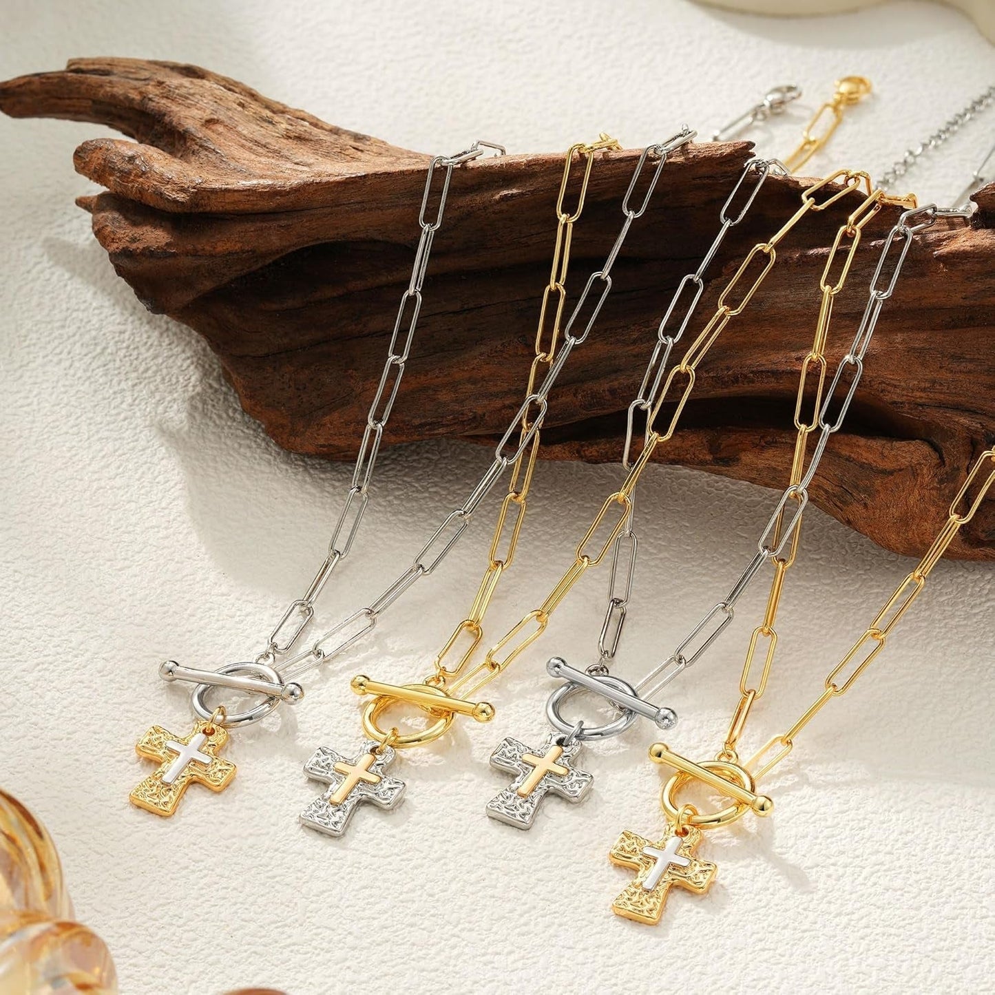Cross Necklace for Women Trendy -14K Gold Plated Chunky Gold Silver Cross Pendant Necklace Waterproof Non Tarnish Jewelry Christian Gift for Women