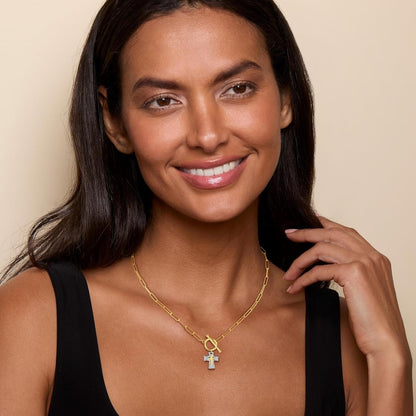 Cross Necklace for Women Trendy -14K Gold Plated Chunky Gold Silver Cross Pendant Necklace Waterproof Non Tarnish Jewelry Christian Gift for Women