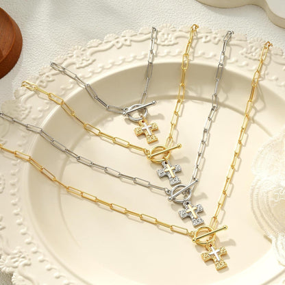 Cross Necklace for Women Trendy -14K Gold Plated Chunky Gold Silver Cross Pendant Necklace Waterproof Non Tarnish Jewelry Christian Gift for Women