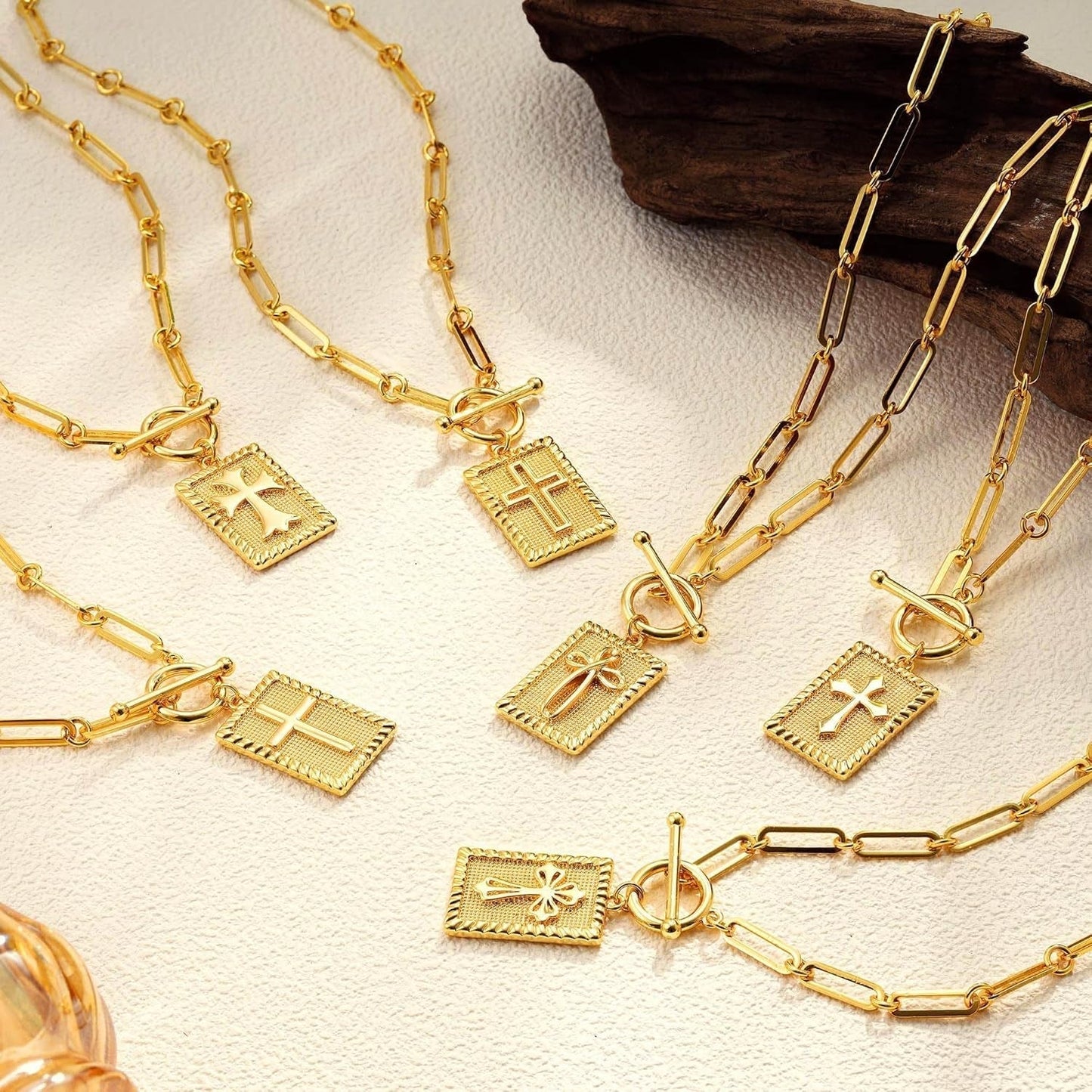 Cross Necklace for Women Trendy, 18K Gold Plated Cross Pendant Charm Necklace Dainty Paperclip Chain Religious Jewelry Gifts for Christian Faith, Baptism, First Communion