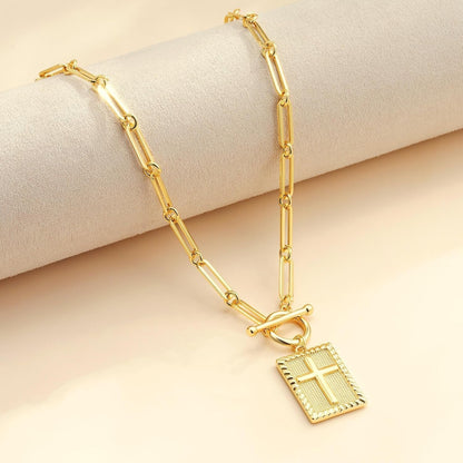 Cross Necklace for Women Trendy, 18K Gold Plated Cross Pendant Charm Necklace Dainty Paperclip Chain Religious Jewelry Gifts for Christian Faith, Baptism, First Communion