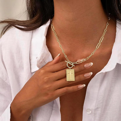 Cross Necklace for Women Trendy, 18K Gold Plated Cross Pendant Charm Necklace Dainty Paperclip Chain Religious Jewelry Gifts for Christian Faith, Baptism, First Communion - WORLD TIME VISITS