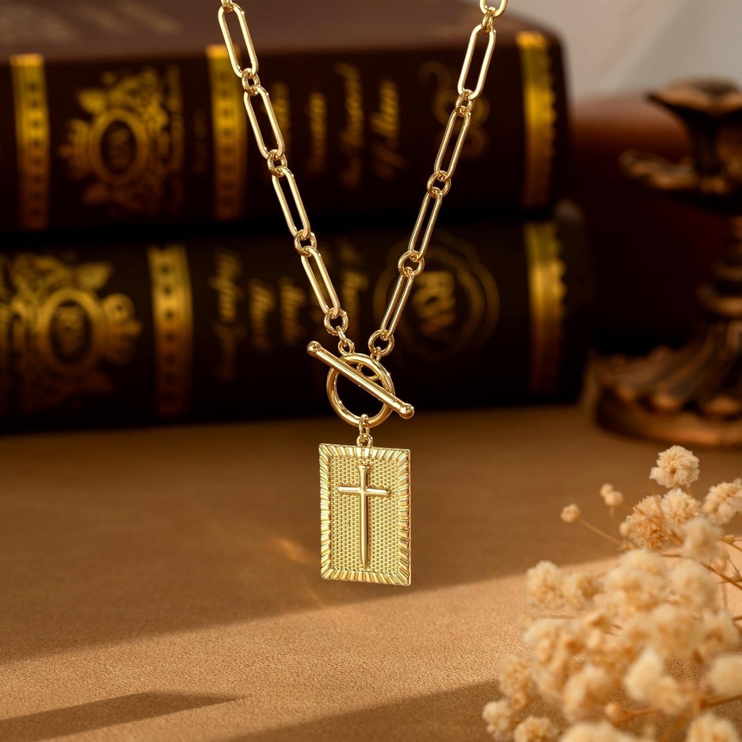 Cross Necklace for Women Trendy Chunky 14K Gold Plated/Silver Plated Cross Pendant Necklace Toggle Clasp Paperclip Chain Dainty Charm Necklace Fashion Religious Simple Jewelry Christian Gifts for Women