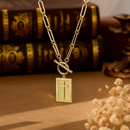 Cross Necklace for Women Trendy Chunky 14K Gold Plated/Silver Plated Cross Pendant Necklace Toggle Clasp Paperclip Chain Dainty Charm Necklace Fashion Religious Simple Jewelry Christian Gifts for Women