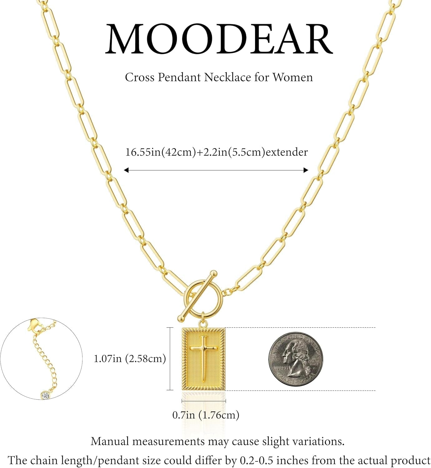 Cross Necklace for Women Trendy Chunky 14K Gold Plated/Silver Plated Cross Pendant Necklace Toggle Clasp Paperclip Chain Dainty Charm Necklace Fashion Religious Simple Jewelry Christian Gifts for Women