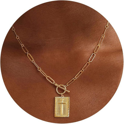 Cross Necklace for Women Trendy Chunky 14K Gold Plated/Silver Plated Cross Pendant Necklace Toggle Clasp Paperclip Chain Dainty Charm Necklace Fashion Religious Simple Jewelry Christian Gifts for Women - WORLD TIME VISITS
