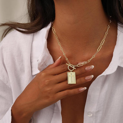 Cross Necklace for Women Trendy Chunky 14K Gold Plated/Silver Plated Cross Pendant Necklace Toggle Clasp Paperclip Chain Dainty Charm Necklace Fashion Religious Simple Jewelry Christian Gifts for Women - WORLD TIME VISITS