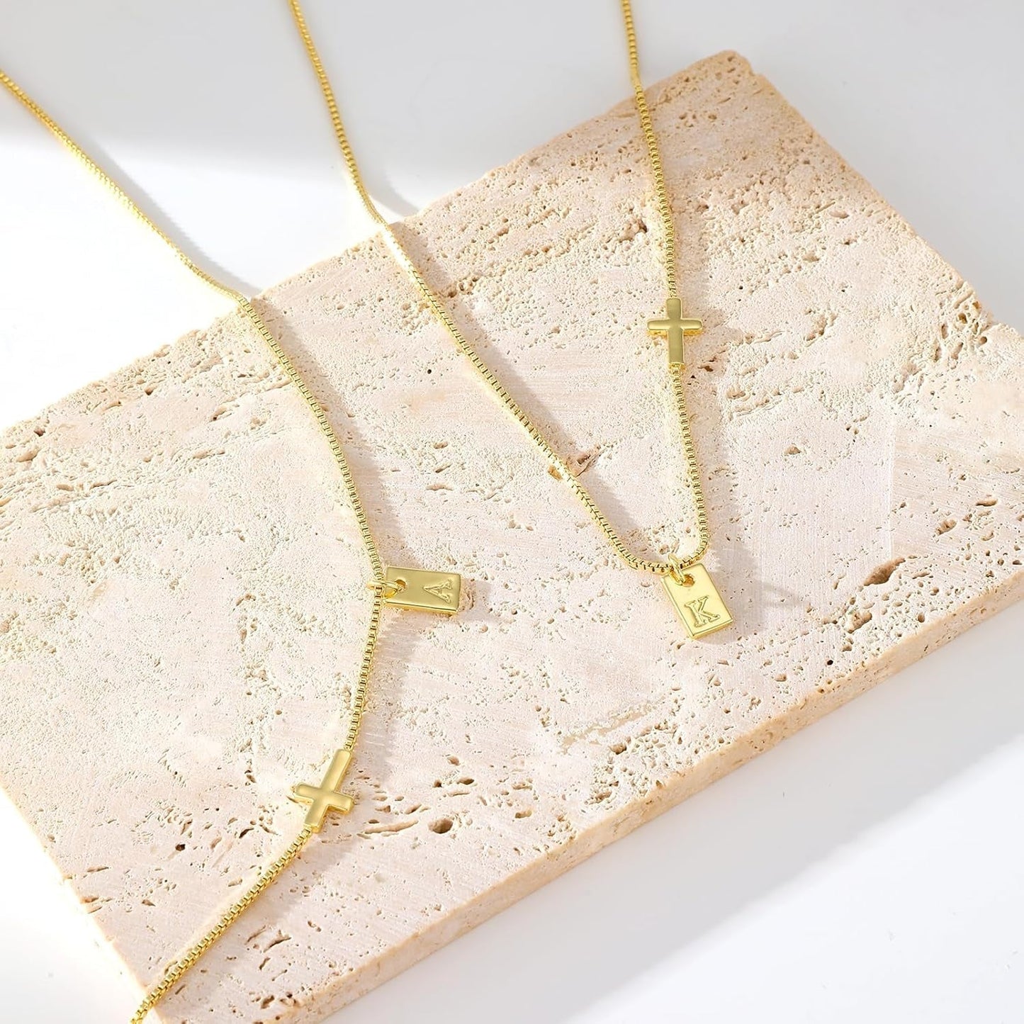 Cross Necklace for Women with Initial, 14K Gold Plated Dainty Cross Pendant Choker Initial Gold Necklace for Women Jewelry Gift