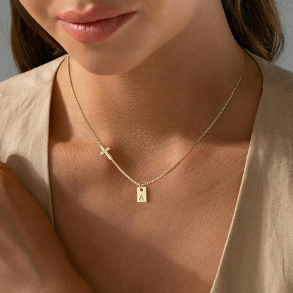 Cross Necklace for Women with Initial, 14K Gold Plated Dainty Cross Pendant Choker Initial Gold Necklace for Women Jewelry Gift