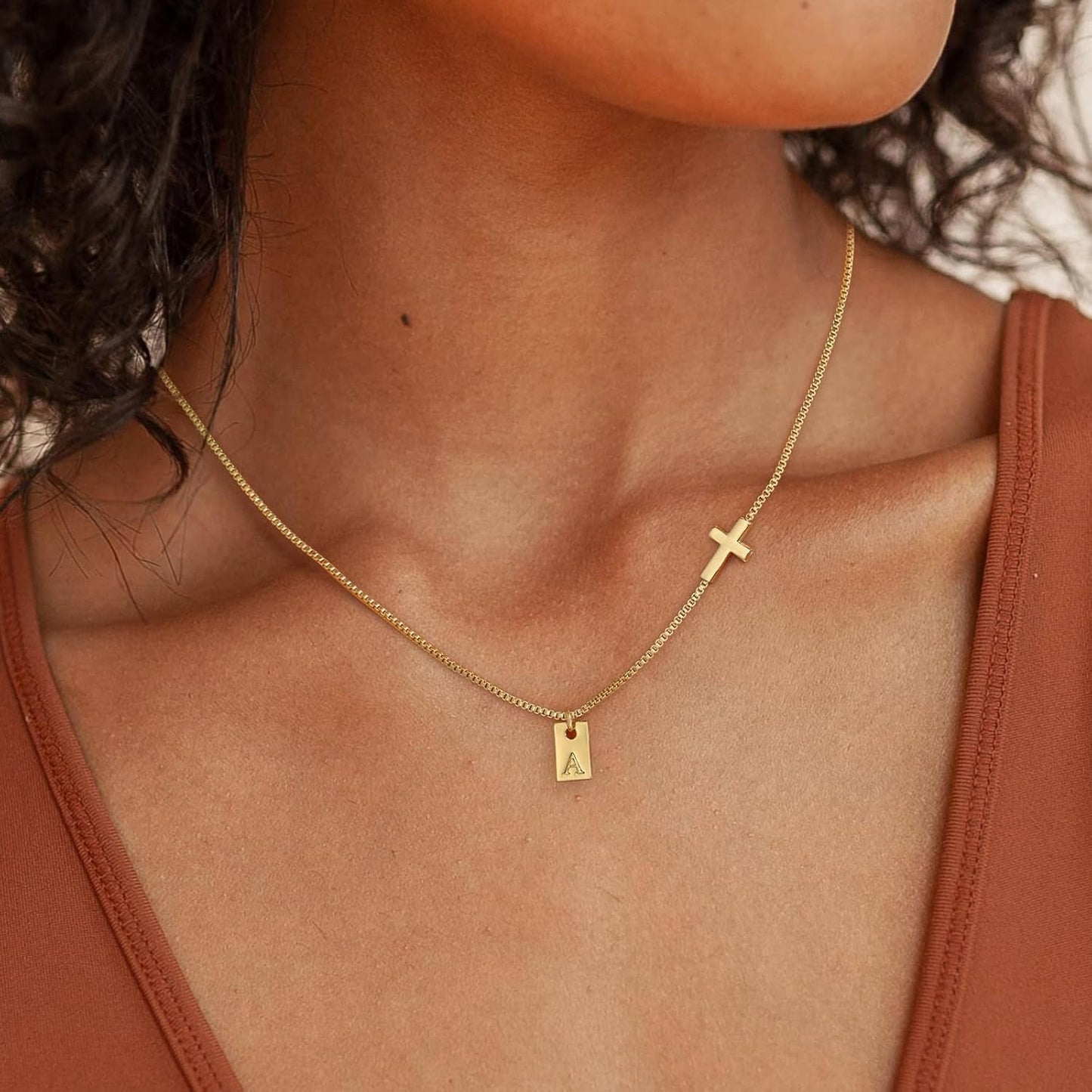 Cross Necklace for Women with Initial, 14K Gold Plated Dainty Cross Pendant Choker Initial Gold Necklace for Women Jewelry Gift