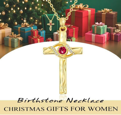 Cross Necklace for Women,14K 18K Gold Plated Evil Eye with Birthstone Pendant Necklaces Everyday Religious Faith Jewelry Birthday Christmas Gifts for Women Mom Her