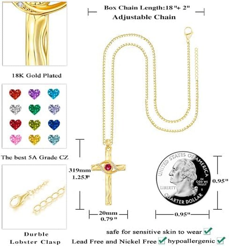 Cross Necklace for Women,14K 18K Gold Plated Evil Eye with Birthstone Pendant Necklaces Everyday Religious Faith Jewelry Birthday Christmas Gifts for Women Mom Her