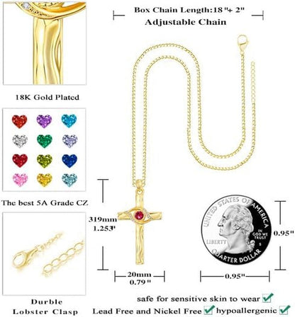 Cross Necklace for Women,14K 18K Gold Plated Evil Eye with Birthstone Pendant Necklaces Everyday Religious Faith Jewelry Birthday Christmas Gifts for Women Mom Her