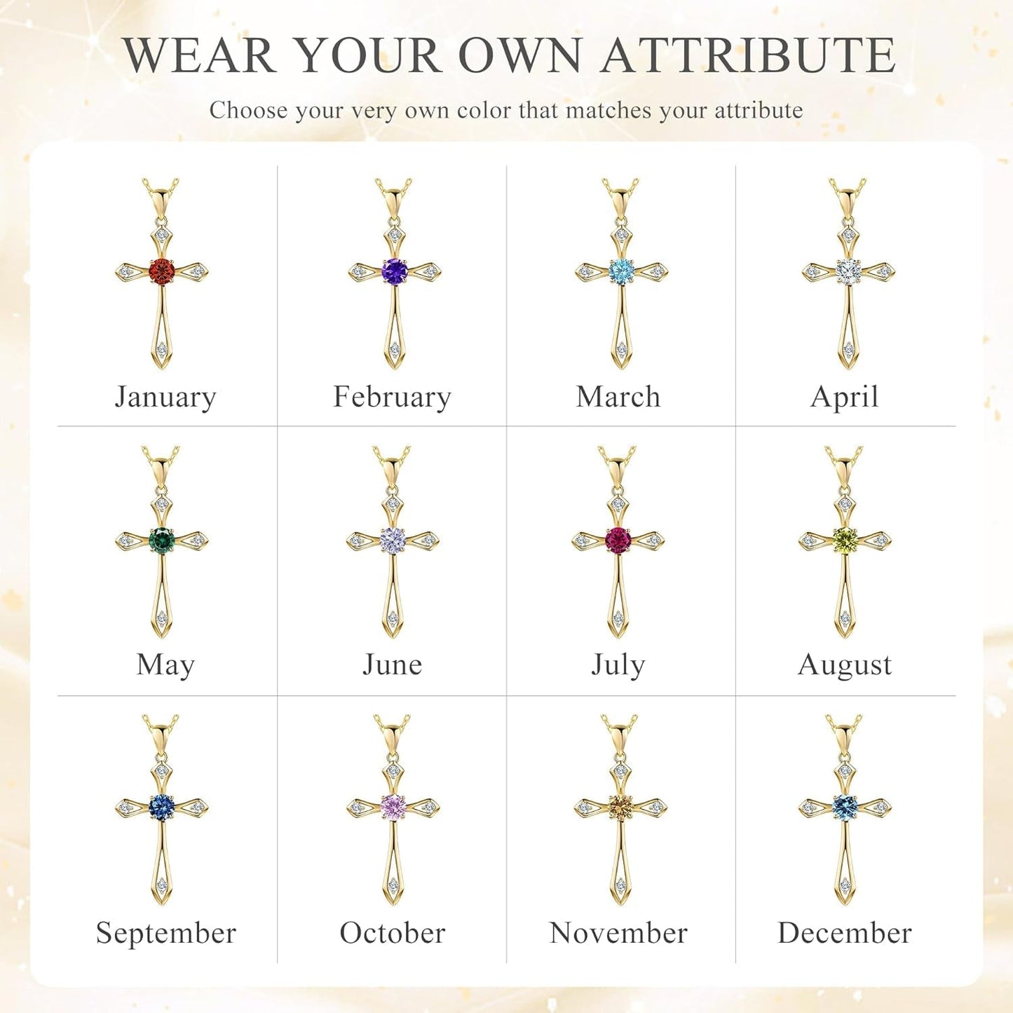 Cross Necklace for Women,925 Sterling Silver Birthstone Necklace with Diamond Faith Religious Birthstone Jewelry Birthday Holiday Gifts for Her/Wife/Mom/Girlfriend