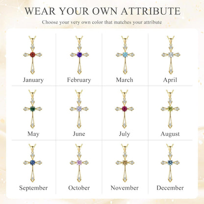Cross Necklace for Women,925 Sterling Silver Birthstone Necklace with Diamond Faith Religious Birthstone Jewelry Birthday Holiday Gifts for Her/Wife/Mom/Girlfriend