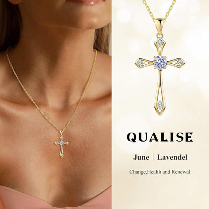 Cross Necklace for Women,925 Sterling Silver Birthstone Necklace with Diamond Faith Religious Birthstone Jewelry Birthday Holiday Gifts for Her/Wife/Mom/Girlfriend - WORLD TIME VISITS