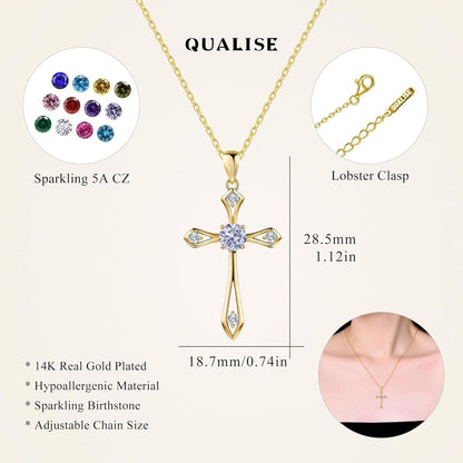 Cross Necklace for Women,925 Sterling Silver Birthstone Necklace with Diamond Faith Religious Birthstone Jewelry Birthday Holiday Gifts for Her/Wife/Mom/Girlfriend