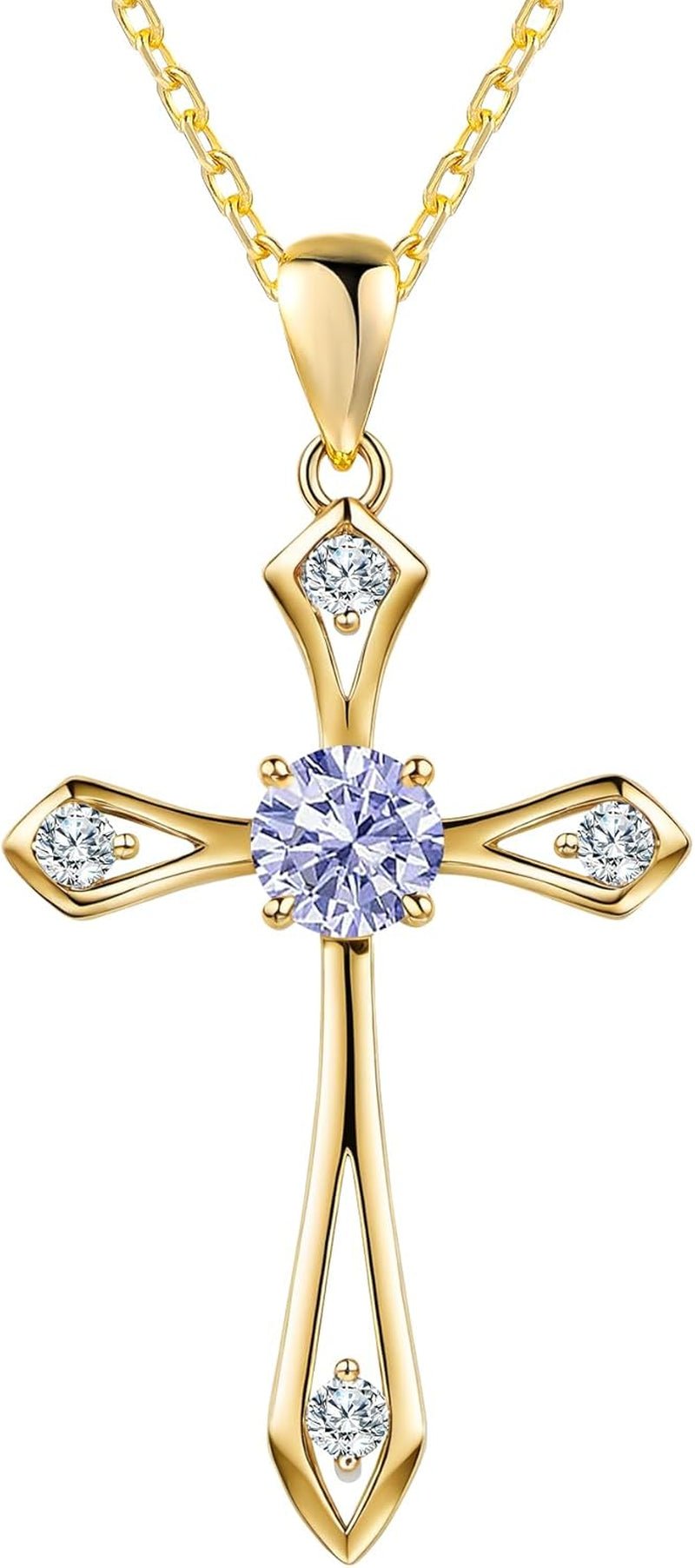 Cross Necklace for Women,925 Sterling Silver Birthstone Necklace with Diamond Faith Religious Birthstone Jewelry Birthday Holiday Gifts for Her/Wife/Mom/Girlfriend - WORLD TIME VISITS