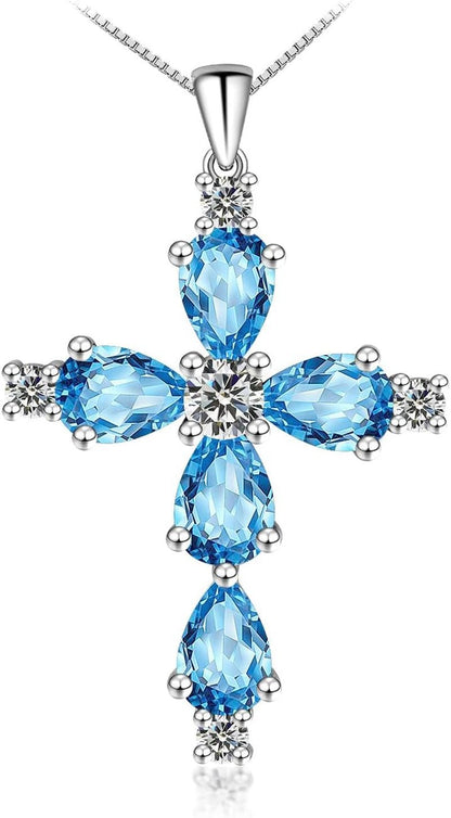Cross Necklace for Women,925 Sterling Silver Jesus Christian Religious Birthstone Jewelry - WORLD TIME VISITS