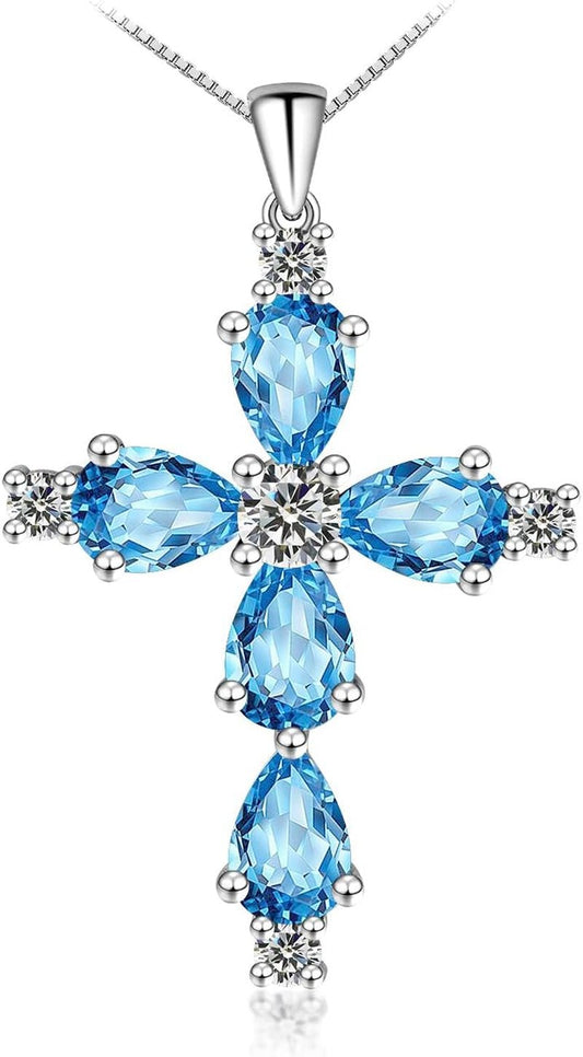 Cross Necklace for Women,925 Sterling Silver Jesus Christian Religious Birthstone Jewelry - WORLD TIME VISITS